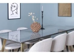 EstelleBLBR Ensemble Table, Table Noir, Marbre Et 6 Velvet Chaises Grisclair, Noir. -Mobilier De Restaurant ensemble table et chaise 22192933