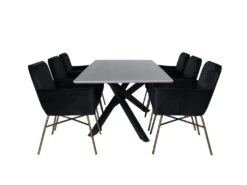 PiazzaGRBL Ensemble Table, Table Gris Et 6 Pippi Chaises Velours Noir.