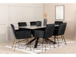 PiazzaGRBL Ensemble Table, Table Gris Et 6 Pippi Chaises Velours Noir. -Mobilier De Restaurant ensemble table et chaise 22192995