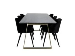 EstelleBLBR Ensemble Table, Table Noir, Marbre Et 6 Velvet Chaises Velours Noir.