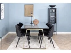 EstelleBLBR Ensemble Table, Table Noir, Marbre Et 6 Velvet Chaises Velours Noir. -Mobilier De Restaurant ensemble table et chaise 22193523