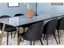 EstelleBLBR Ensemble Table, Table Noir, Marbre Et 6 Velvet Chaises Velours Noir. -Mobilier De Restaurant ensemble table et chaise 22193525