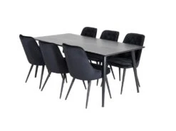 Dipp180x90BLBL Ensemble Table, Table Noir Et 6 Velvet Deluxe Chaises Velours Noir.