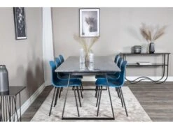 EstelleBLBL Ensemble Table, Table Noir, Marbre Et 6 Arctic Chaises Bleu, Noir. -Mobilier De Restaurant ensemble table et chaise 22194423