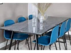EstelleBLBL Ensemble Table, Table Noir, Marbre Et 6 Arctic Chaises Bleu, Noir. -Mobilier De Restaurant ensemble table et chaise 22194427