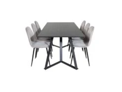 MarinaBLBL Ensemble Table, Table Noir Et 6 Polar Chaises Velours Gris.