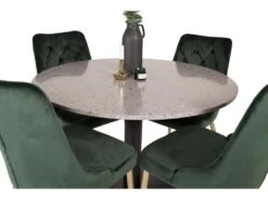 RazziaGR Ensemble Table, Table Terrazzo Gris Et 4 Velvet Deluxe Chaises Velours Vert, Laiton Décor. -Mobilier De Restaurant ensemble table et chaise 22195625