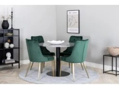RazziaGR Ensemble Table, Table Terrazzo Gris Et 4 Velvet Deluxe Chaises Velours Vert, Laiton Décor. -Mobilier De Restaurant ensemble table et chaise 22195627