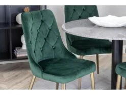 RazziaGR Ensemble Table, Table Terrazzo Gris Et 4 Velvet Deluxe Chaises Velours Vert, Laiton Décor. -Mobilier De Restaurant ensemble table et chaise 22195631