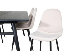 Sleek Ensemble Table, Table Extensible Longueur Cm195 / 280 Noir Et 6 Polar Chaises Velours Beige. -Mobilier De Restaurant ensemble table et chaise 22199149