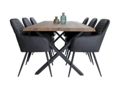 Tony Salle à Manger, 1 Table à Manger Et 6 Chaises, Gris Foncé Et Chêne.