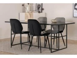 Leif Ensemble Table, Table Enfumé Verre Et 4 Emma Chaises Velours Gris,noir. -Mobilier De Restaurant ensemble table et chaise 22203653