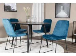 DippØ115BLBL Ensemble Table, Table Noir Et 4 Muce Chaises Velours Bleu. -Mobilier De Restaurant ensemble table et chaise 22203915