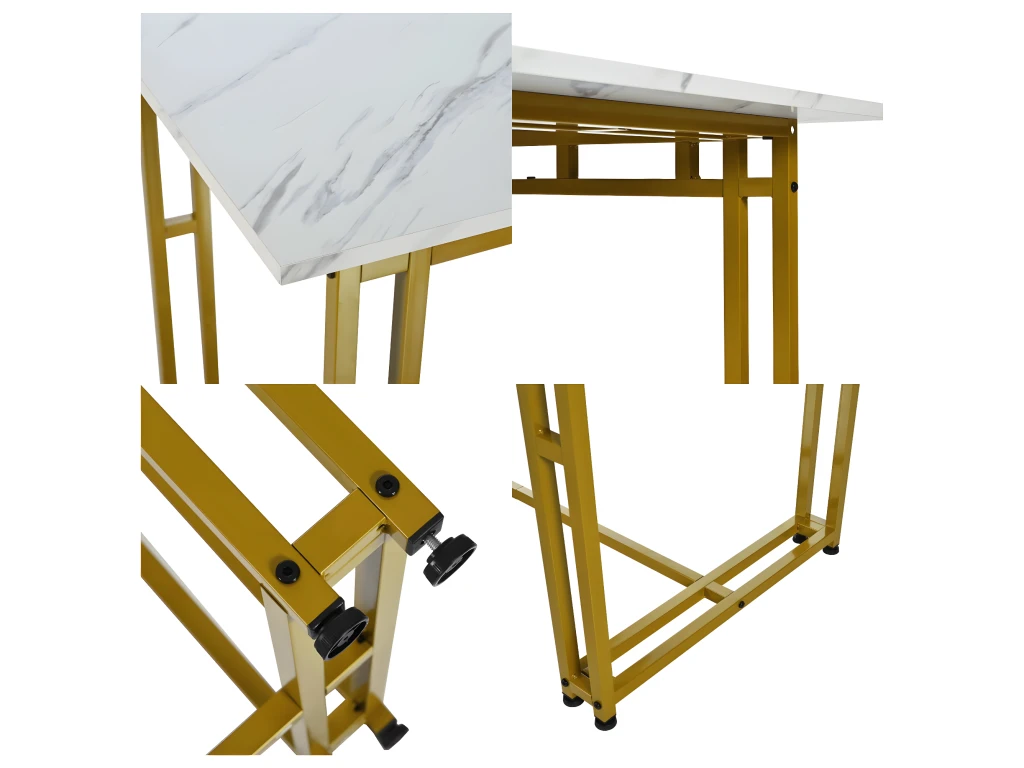 Ensemble Table Et 4 Chaises - Table Dorée 120x70cm - Structure En Métal - Chaise En Lin Gris 4 Ensemble Table Et 4 Chaises - Table Dorée 120x70cm - Structure En Métal - Chaise En Lin Gris – Image 4