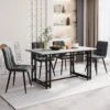 Ensemble Table Et 4 Chaises - Table Noire 140x80cm - Structure En Métal - Chaise En Lin Gris