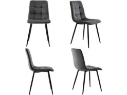 Ensemble Table Et 4 Chaises - Table Noire 120x70cm - Structure En Métal - Chaise En Velours Gris -Mobilier De Restaurant ensemble table et chaise 22720863