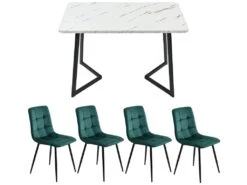 Ensemble Table Et 4 Chaises - Table Noire 117x68cm - Structure En Métal - Chaise En Velours Vert -Mobilier De Restaurant ensemble table et chaise 22720965