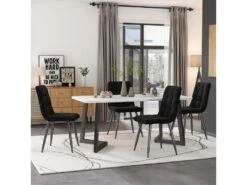 Ensemble Table Et 4 Chaises - Table Noire 117x68cm - Structure En Métal - Chaise En Velours Noir