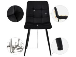 Ensemble Table Et 4 Chaises - Table Noire 117x68cm - Structure En Métal - Chaise En Velours Noir -Mobilier De Restaurant ensemble table et chaise 22745425