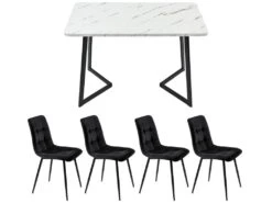 Ensemble Table Et 4 Chaises - Table Noire 117x68cm - Structure En Métal - Chaise En Velours Noir -Mobilier De Restaurant ensemble table et chaise 22745427
