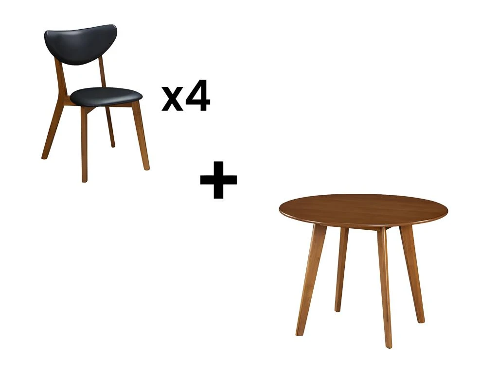 Ensemble Table + 4 Chaises - LISETTE - Noyer Et Noir 2 Ensemble Table + 4 Chaises - LISETTE - Noyer Et Noir – Image 2
