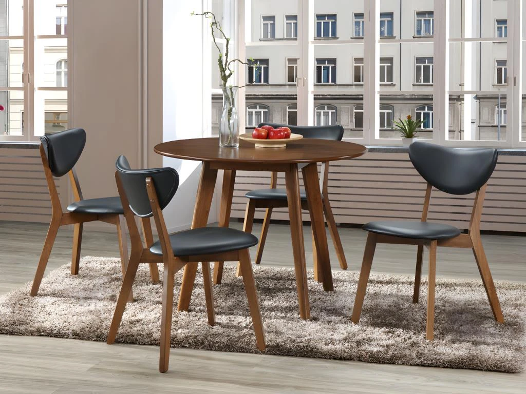 Ensemble Table + 4 Chaises - LISETTE - Noyer Et Noir 1 Ensemble Table + 4 Chaises - LISETTE - Noyer Et Noir