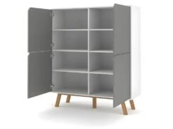 Buffet Haut Design Type Scandinave Collection AOMORI 4 Portes, Coloris Blanc Et Gris Mat -Mobilier De Restaurant meuble de cuisine 9544453