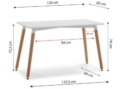 Table à Manger Aroa Blanche, Pieds En Bois De Hêtre, 120x60 Cm -Mobilier De Restaurant table a manger 10032255