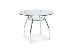 KOOLY | Table Moderne En Verre Avec Tablette | 90x90x77 Cm | Plateau En Verre Trempé | Pieds En Métal | Ronde