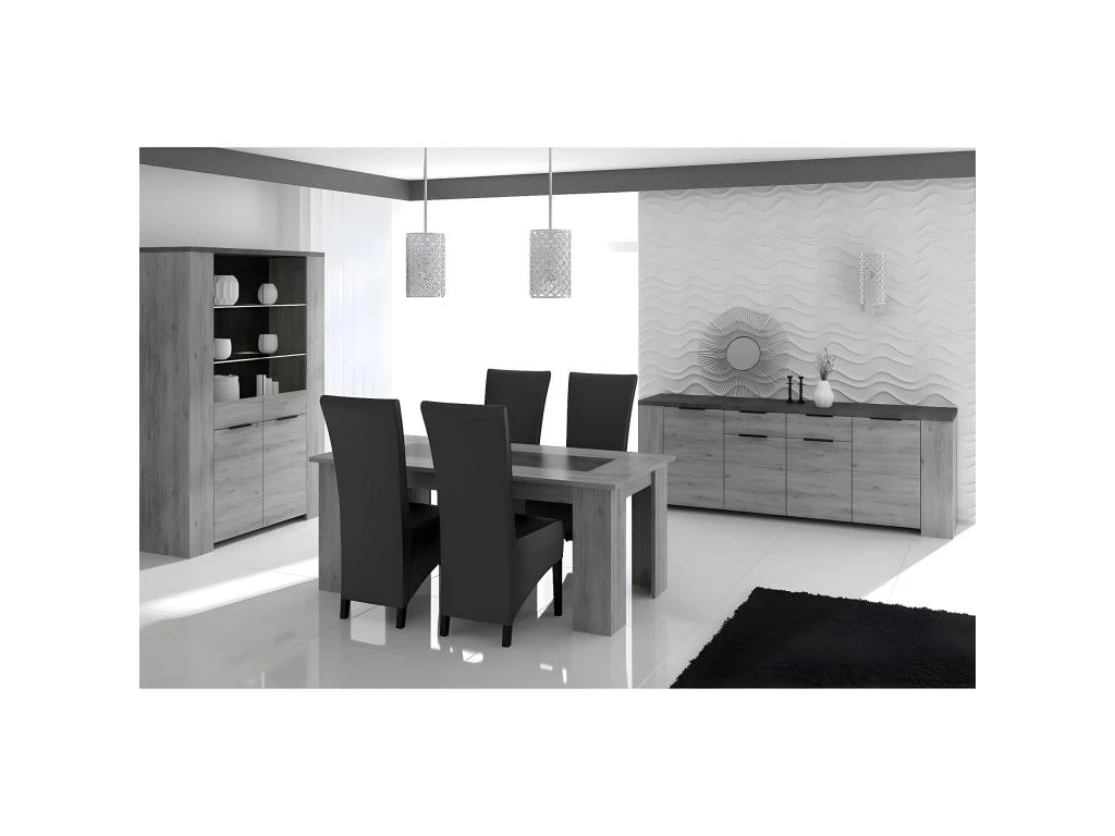 RYKI - Table Repas Rectangulaire 160cm Effet Bois Grisé 2 RYKI - Table Repas Rectangulaire 160cm Effet Bois Grisé – Image 2