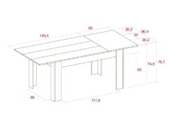 Table De Salle A Manger De 140cm Extensible 200cm, Couleur Shamal, 90.4x140.4/200.4x76.1cm -Mobilier De Restaurant table a manger 10035687