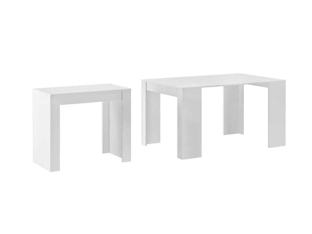 Table Console Extensible Avec Rallonges,jusqu'a 140 Cm, Couleur Blanc Mat. 1 Table Console Extensible Avec Rallonges,jusqu'a 140 Cm, Couleur Blanc Mat.