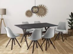 Table à Manger 6 Couverts En MDF Et Hêtre - Anthracite Et Naturel Foncé - SERANI