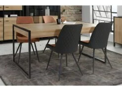 Table De Repas Revêtement Effet Chêne Piètement Métal Noir Mat - MODE