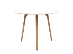 Table De Repas Ronde Et Blanche Avec Piètement En Bois D90 Cm - SWEETY