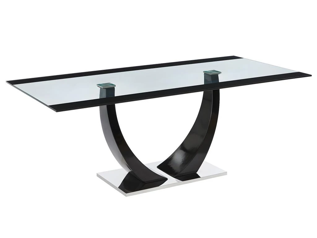 Table à Manger 8 Couverts En Verre Trempé, MDF Et Acier Inoxydable - Noir - MEZZO II 3 Table à Manger 8 Couverts En Verre Trempé, MDF Et Acier Inoxydable - Noir - MEZZO II – Image 3