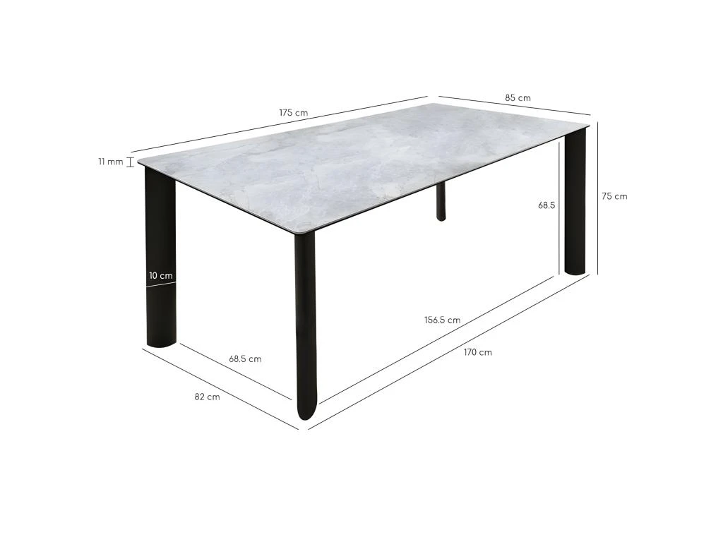 Table De Repas 175 Cm En Céramique Gris Marbré Et Pieds Métal - TULYNE 4 Table De Repas 175 Cm En Céramique Gris Marbré Et Pieds Métal - TULYNE – Image 4