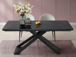 Table à Manger Extensible 6 à 10 Couverts En Céramique Et Métal - Effet Marbre Noir - XERENA De Pascal MORABITO -Mobilier De Restaurant table a manger 11163083