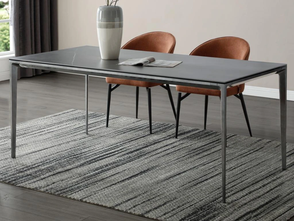 Table à Manger 6 Couverts En Céramique Et Métal - Effet Marbre Gris - DUSIANE De Pascal MORABITO 2 Table à Manger 6 Couverts En Céramique Et Métal - Effet Marbre Gris - DUSIANE De Pascal MORABITO – Image 2