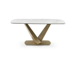 Table à Manger 6 Couverts En Céramique Et Métal - Effet Marbre Blanc Et Doré - PORELIMA De PASCAL MORABITO -Mobilier De Restaurant table a manger 11199859