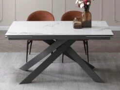 Table à Manger Extensible 6 à 10 Couverts En Céramique Et Métal - Effet Marbre Blanc Et Anthracite - COREMA De Pascal MORABITO -Mobilier De Restaurant table a manger 11200023