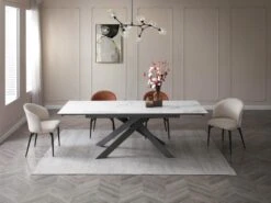 Table à Manger Extensible 6 à 10 Couverts En Céramique Et Métal - Effet Marbre Blanc Et Anthracite - COREMA De Pascal MORABITO