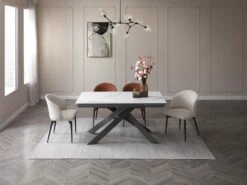 Table à Manger Extensible 6 à 10 Couverts En Céramique Et Métal - Effet Marbre Blanc Et Anthracite - COREMA De Pascal MORABITO -Mobilier De Restaurant table a manger 11200031