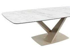 Table à Manger Extensible 6 à 10 Couverts En Céramique Et Métal - Effet Marbre Blanc Et Beige - MALATA De Pascal MORABITO -Mobilier De Restaurant table a manger 12508589