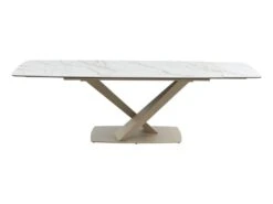 Table à Manger Extensible 6 à 10 Couverts En Céramique Et Métal - Effet Marbre Blanc Et Beige - MALATA De Pascal MORABITO -Mobilier De Restaurant table a manger 12508599