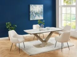 Table à Manger Extensible 6 à 10 Couverts En Céramique Et Métal - Effet Marbre Blanc Et Beige - MALATA De Pascal MORABITO -Mobilier De Restaurant table a manger 12508607