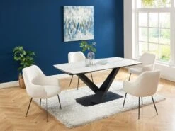 Table à Manger Extensible 6 à 10 Couverts En Céramique Et Métal - Effet Marbre Blanc Et Noir - MALATA De Pascal MORABITO -Mobilier De Restaurant table a manger 12509415