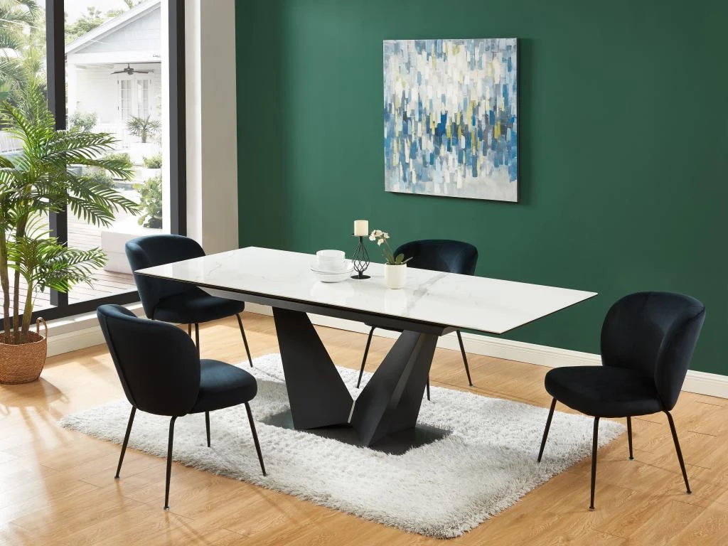 Table à Manger Extensible 6 à 8 Couverts En Céramique Et Métal - Effet Marbre Blanc Et Noir - OLETIA De Pascal MORABITO 1 Table à Manger Extensible 6 à 8 Couverts En Céramique Et Métal - Effet Marbre Blanc Et Noir - OLETIA De Pascal MORABITO