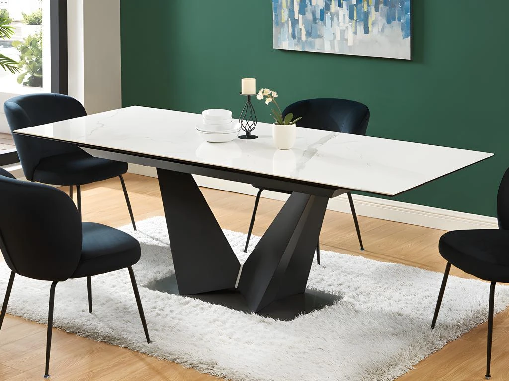 Table à Manger Extensible 6 à 8 Couverts En Céramique Et Métal - Effet Marbre Blanc Et Noir - OLETIA De Pascal MORABITO 2 Table à Manger Extensible 6 à 8 Couverts En Céramique Et Métal - Effet Marbre Blanc Et Noir - OLETIA De Pascal MORABITO – Image 2