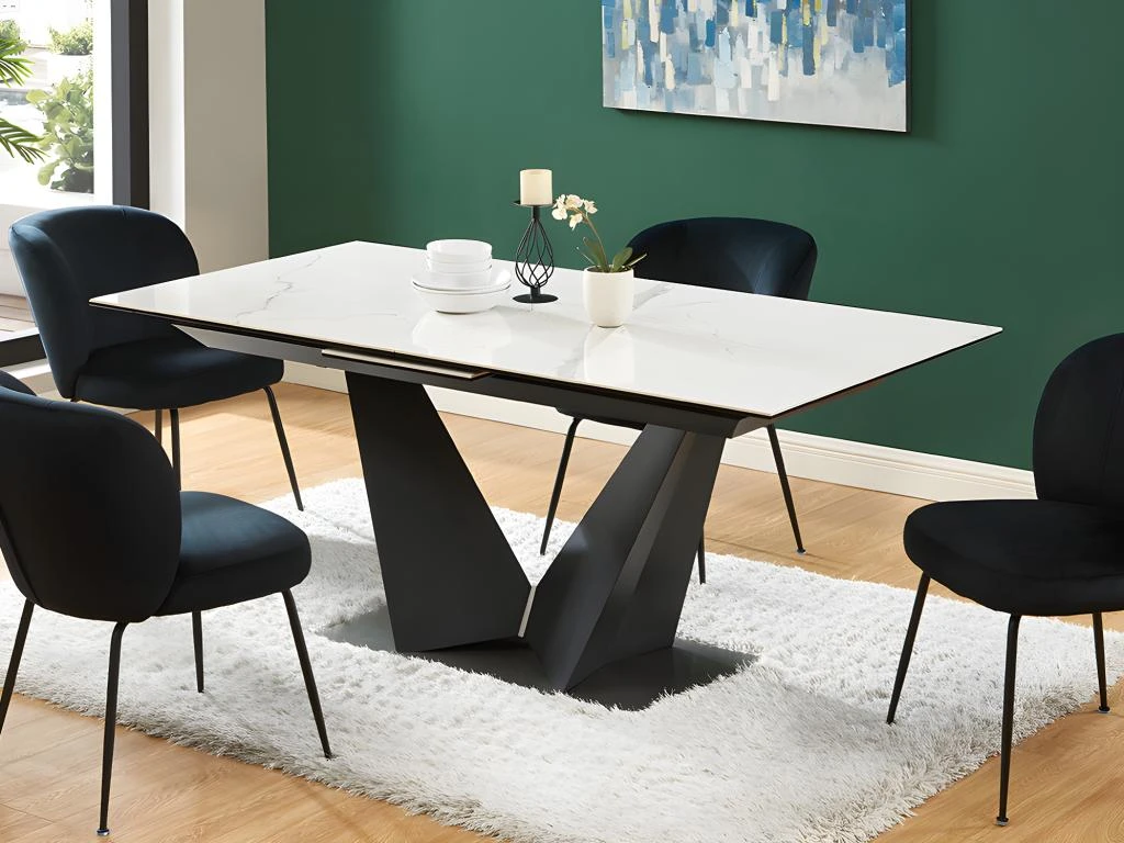 Table à Manger Extensible 6 à 8 Couverts En Céramique Et Métal - Effet Marbre Blanc Et Noir - OLETIA De Pascal MORABITO 3 Table à Manger Extensible 6 à 8 Couverts En Céramique Et Métal - Effet Marbre Blanc Et Noir - OLETIA De Pascal MORABITO – Image 3